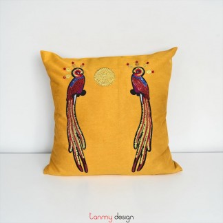 Cushion cover embroidered with two peacocks 45x45 cm